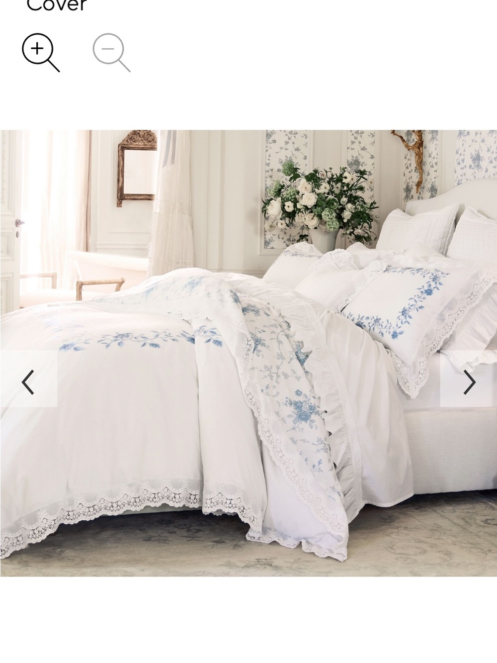 NEW Pottery Barn LoveShackFancy White Duvet & Shams with Blue Rose Print - Picture 5 of 16